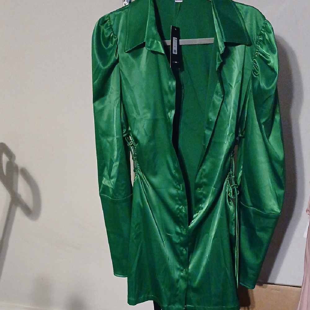 Vibrant Green Satin Blazer